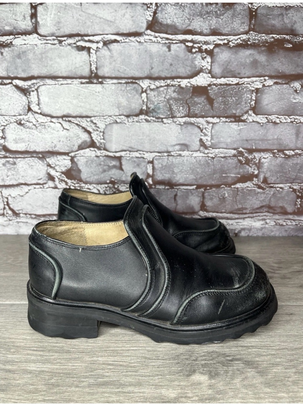 John Fluevog Supervog Black Leather Heel Slip On Clog Shoes Women 37EU/6-6.5M US